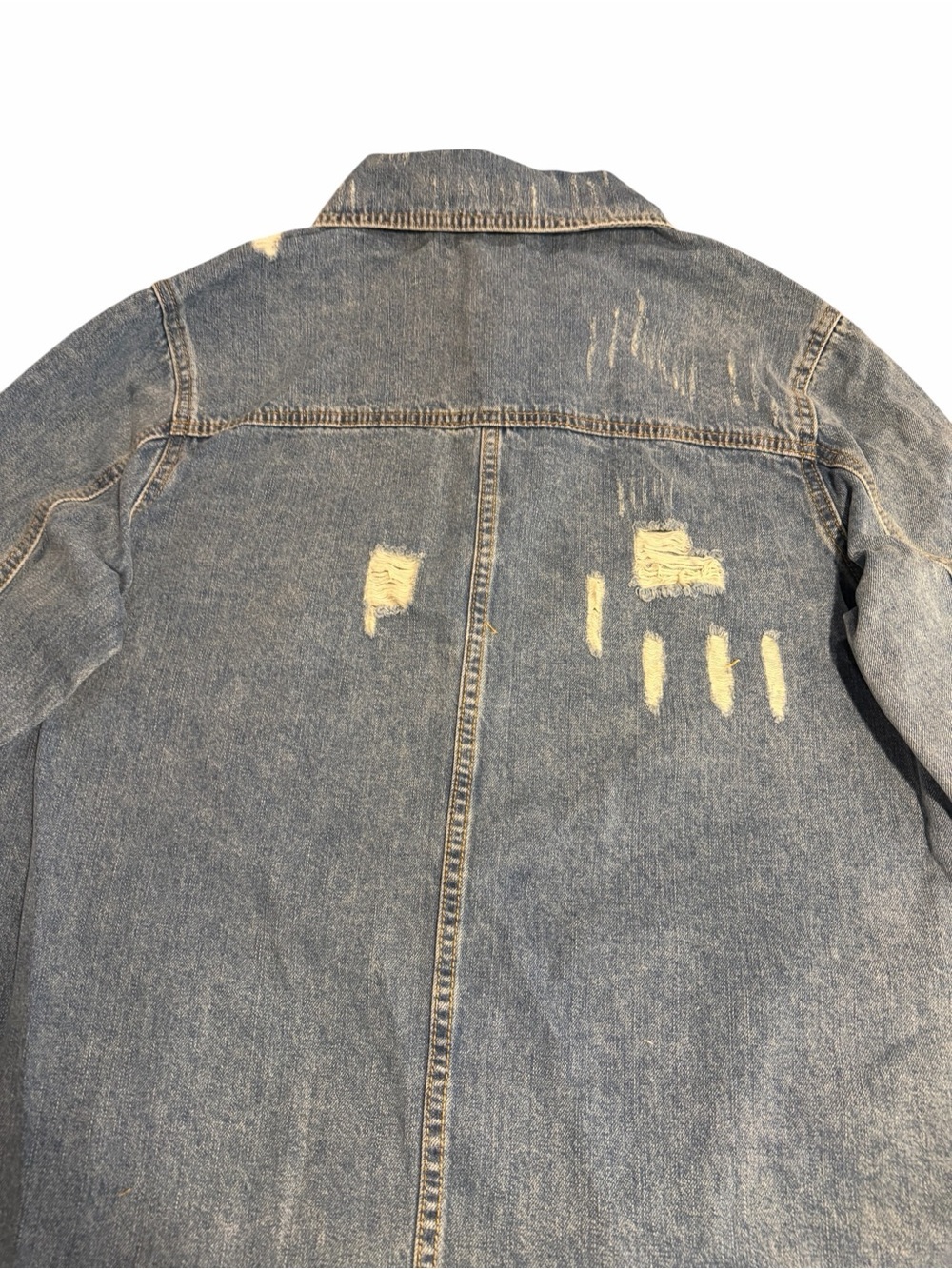 Veveret Denim Jean Shacket Jacket Size Medium Medium Wash Distressed Button Down - Picture 11 of 15